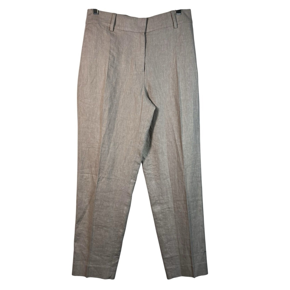 H&M‎ Sz 6 Pants Women's Linen Blend Beige Pleated Tailored Tapered Leg Suit